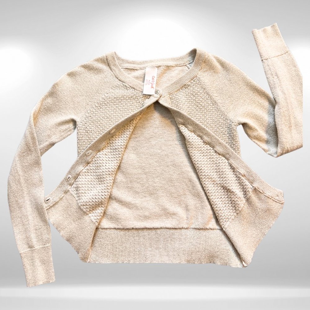 Cat & Jack Oatmeal and Gold Glitter Button Up Cardigan - Clear Buttons
